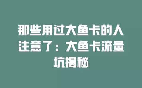 那些用过大鱼卡的人注意了：大鱼卡流量坑揭秘