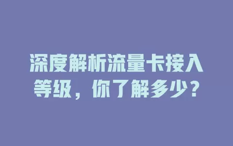 深度解析流量卡接入等级，你了解多少？