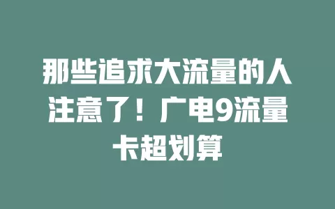 那些追求大流量的人注意了！广电9流量卡超划算