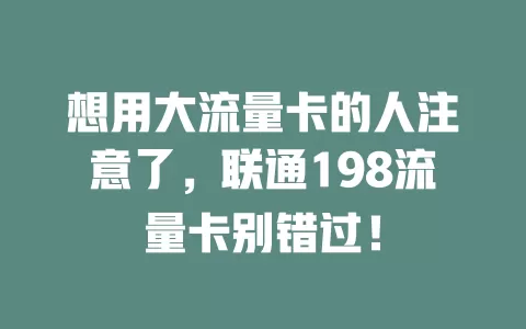想用大流量卡的人注意了，联通198流量卡别错过！
