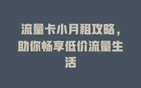 流量卡小月租攻略，助你畅享低价流量生活