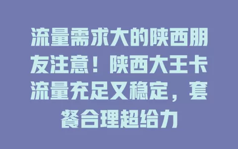 流量需求大的陕西朋友注意！陕西大王卡流量充足又稳定，套餐合理超给力
