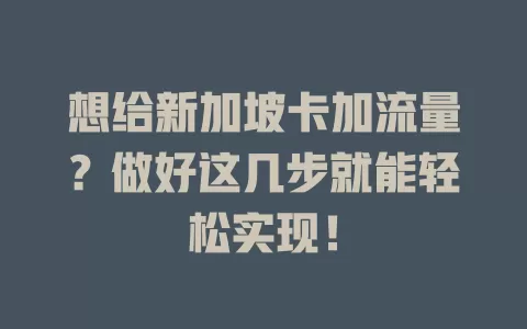 想给新加坡卡加流量？做好这几步就能轻松实现！