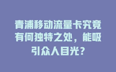 青浦移动流量卡究竟有何独特之处，能吸引众人目光？