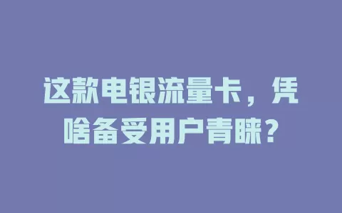 这款电银流量卡，凭啥备受用户青睐？
