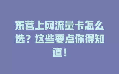 东营上网流量卡怎么选？这些要点你得知道！