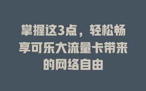 掌握这3点，轻松畅享可乐大流量卡带来的网络自由