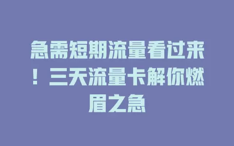 急需短期流量看过来！三天流量卡解你燃眉之急