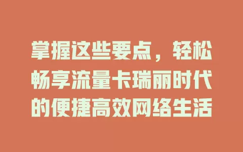 掌握这些要点，轻松畅享流量卡瑞丽时代的便捷高效网络生活