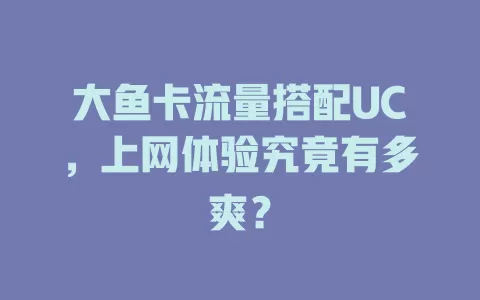 大鱼卡流量搭配UC，上网体验究竟有多爽？