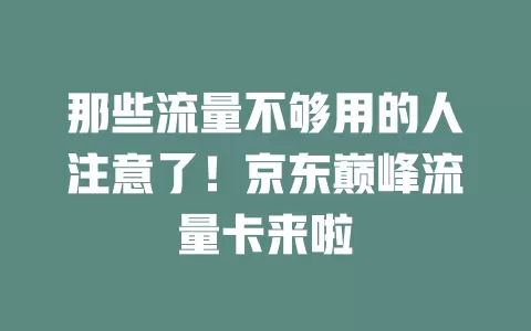 那些流量不够用的人注意了！京东巅峰流量卡来啦