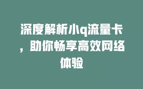 深度解析小q流量卡，助你畅享高效网络体验
