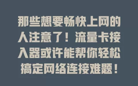 那些想要畅快上网的人注意了！流量卡接入器或许能帮你轻松搞定网络连接难题！