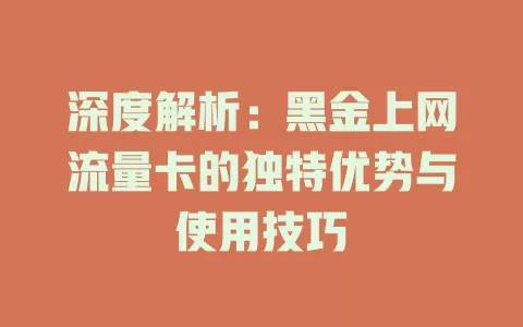 深度解析：黑金上网流量卡的独特优势与使用技巧