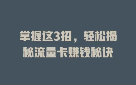 掌握这3招，轻松揭秘流量卡赚钱秘诀