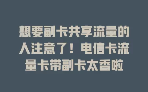 想要副卡共享流量的人注意了！电信卡流量卡带副卡太香啦