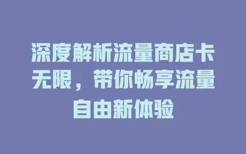 深度解析流量商店卡无限，带你畅享流量自由新体验