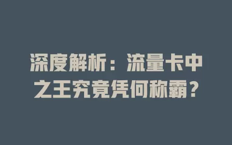 深度解析：流量卡中之王究竟凭何称霸？