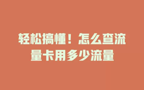 轻松搞懂！怎么查流量卡用多少流量