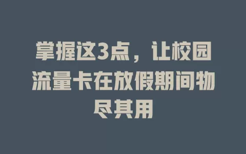 掌握这3点，让校园流量卡在放假期间物尽其用