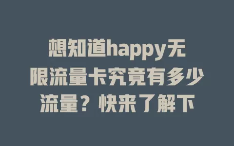 想知道happy无限流量卡究竟有多少流量？快来了解下
