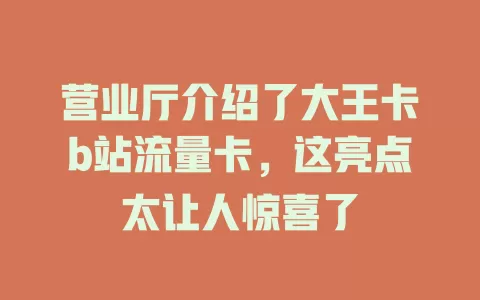 营业厅介绍了大王卡b站流量卡，这亮点太让人惊喜了