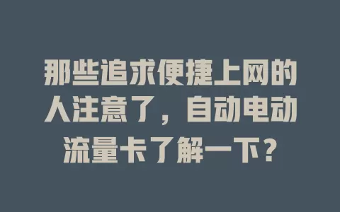 那些追求便捷上网的人注意了，自动电动流量卡了解一下？