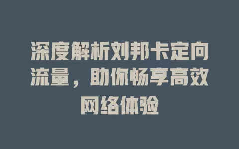 深度解析刘邦卡定向流量，助你畅享高效网络体验
