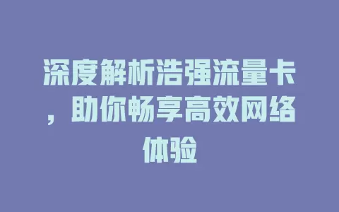 深度解析浩强流量卡，助你畅享高效网络体验