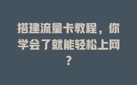 搭建流量卡教程，你学会了就能轻松上网？