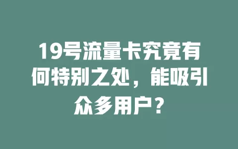 19号流量卡究竟有何特别之处，能吸引众多用户？