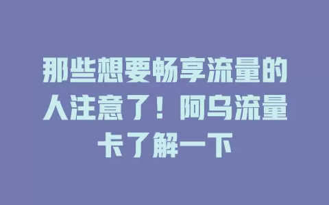 那些想要畅享流量的人注意了！阿乌流量卡了解一下