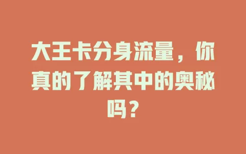 大王卡分身流量，你真的了解其中的奥秘吗？