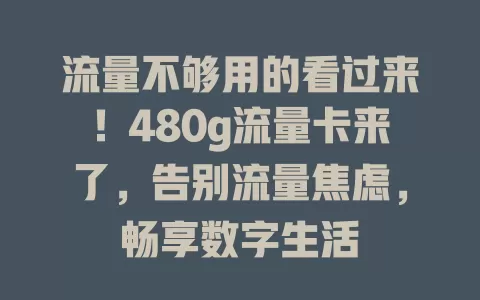 流量不够用的看过来！480g流量卡来了，告别流量焦虑，畅享数字生活