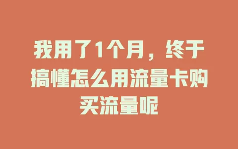 我用了1个月，终于搞懂怎么用流量卡购买流量呢