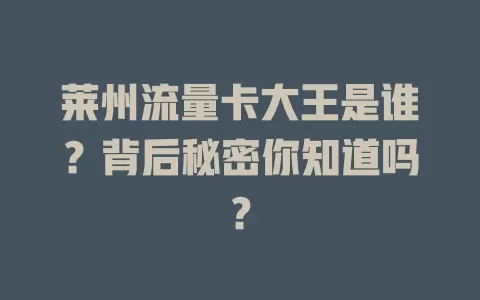 莱州流量卡大王是谁？背后秘密你知道吗？