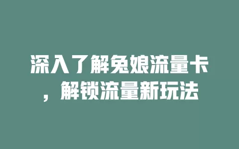 深入了解兔娘流量卡，解锁流量新玩法