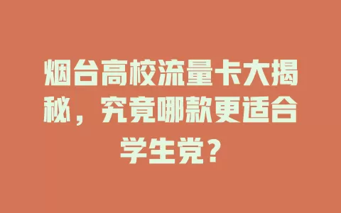 烟台高校流量卡大揭秘，究竟哪款更适合学生党？