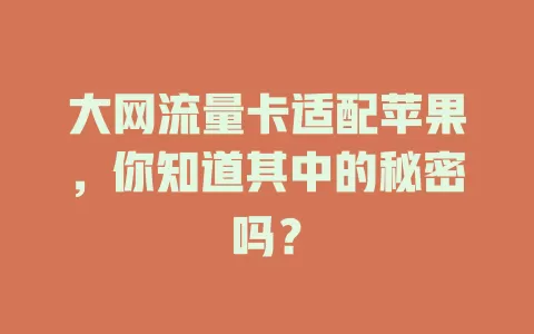 大网流量卡适配苹果，你知道其中的秘密吗？