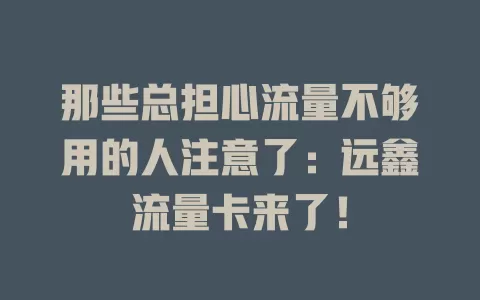 那些总担心流量不够用的人注意了：远鑫流量卡来了！