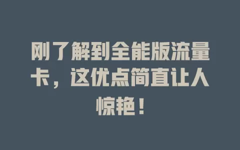 刚了解到全能版流量卡，这优点简直让人惊艳！