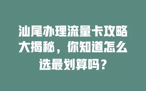汕尾办理流量卡攻略大揭秘，你知道怎么选最划算吗？