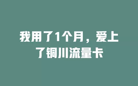 我用了1个月，爱上了铜川流量卡
