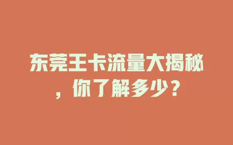 东莞王卡流量大揭秘，你了解多少？