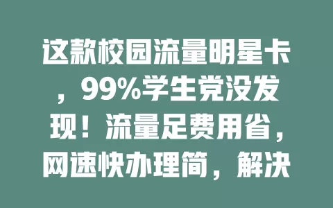 这款校园流量明星卡，99%学生党没发现！流量足费用省，网速快办理简，解决校园流量烦恼