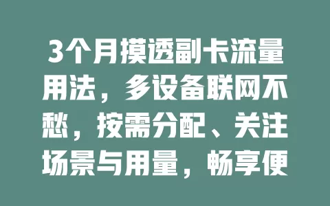 3个月摸透副卡流量用法，多设备联网不愁，按需分配、关注场景与用量，畅享便捷生活