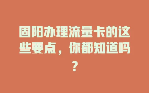 固阳办理流量卡的这些要点，你都知道吗？