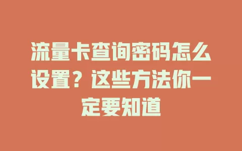 流量卡查询密码怎么设置？这些方法你一定要知道