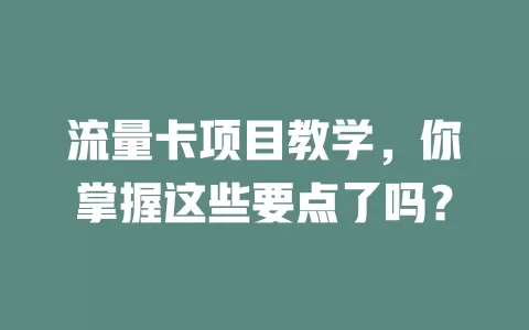 流量卡项目教学，你掌握这些要点了吗？