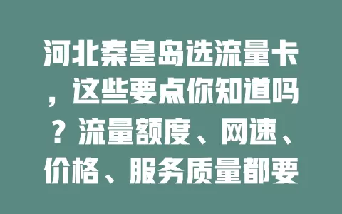 河北秦皇岛选流量卡，这些要点你知道吗？流量额度、网速、价格、服务质量都要考量，才能选出最适合的，让网络生活更便捷畅快